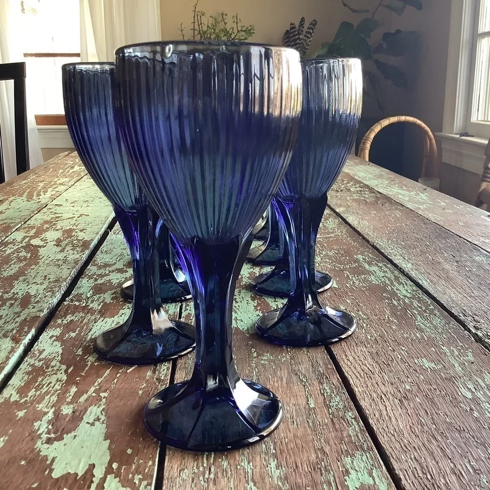 Vintage Blue Goblets Glasses Wedding Garden Party Kitchen